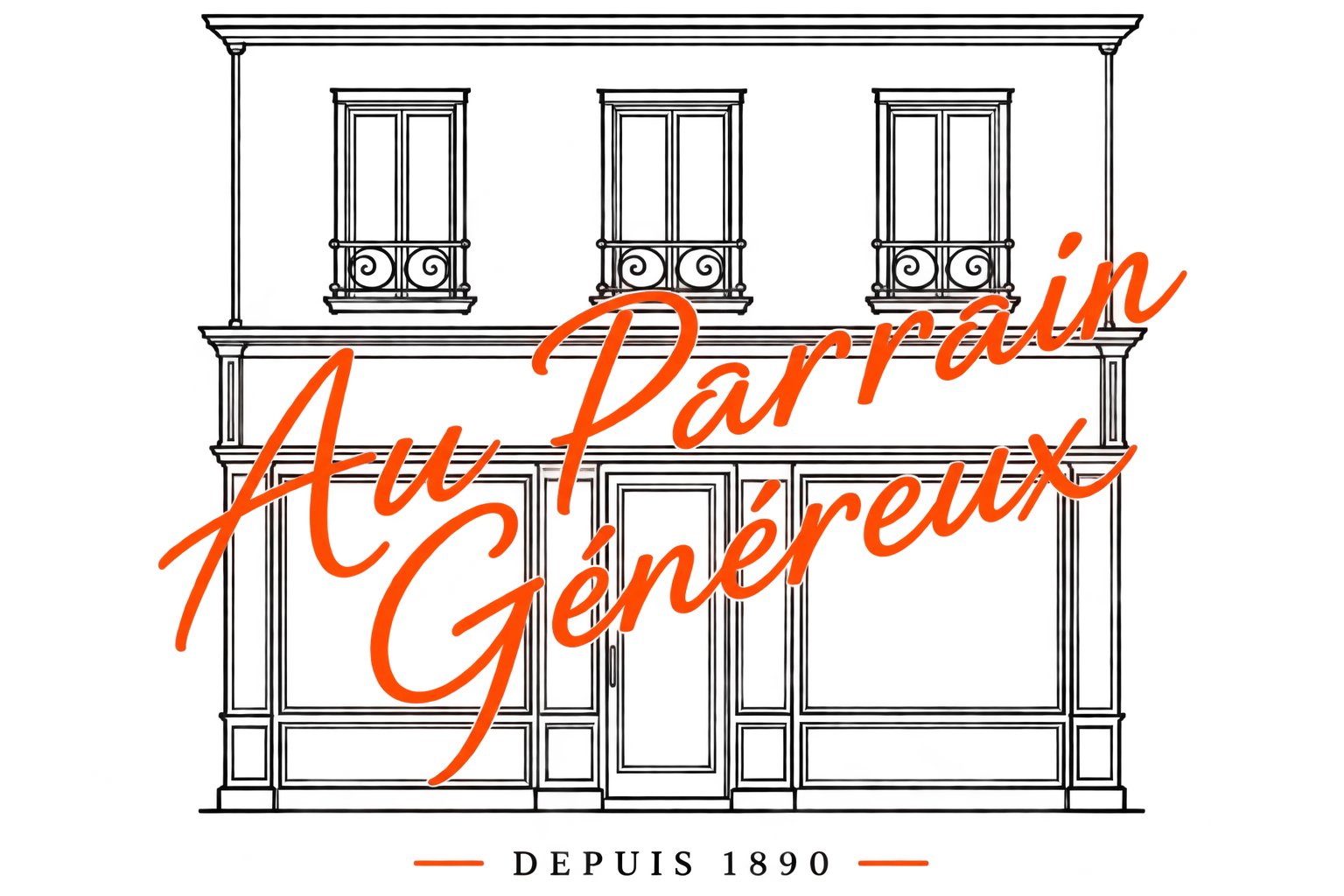 Enseigne Au Parrain Généreux sur la façade de la boutique